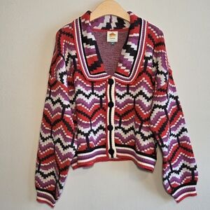 Farm Rio Women's Multicolor Hearts Cardigan Sweater, XL